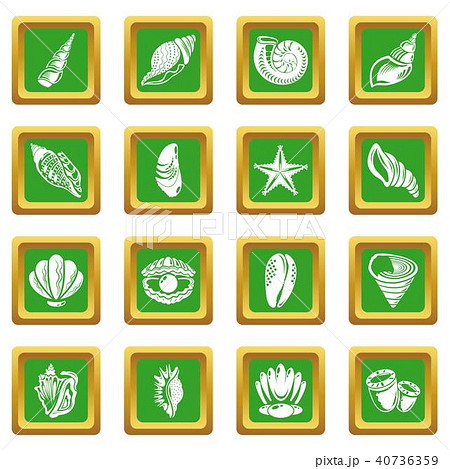 Tropical sea shell icons set green square vector 40736359