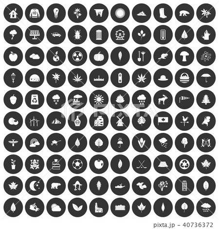 100 leaf icons set black circle 40736372