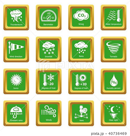 Weater icons set green square vector Weater icons set green square vector 40736469