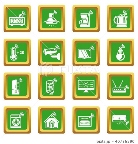 Smart home icons set green square vector Smart home icons set green square vector 40736590