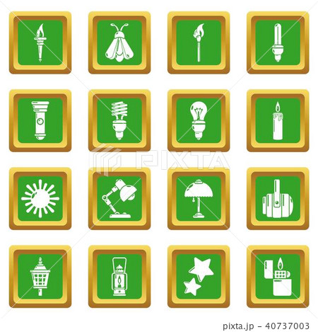 Light source icons set green square vector 40737003