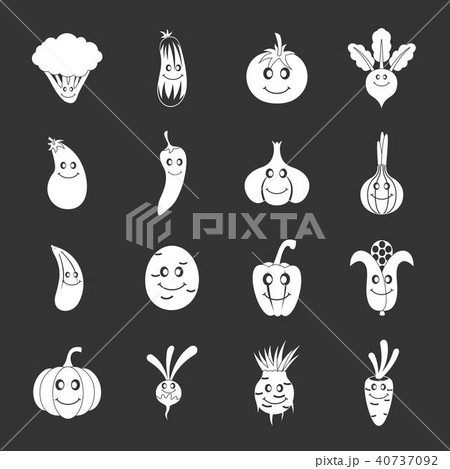 Smiling vegetables icons set grey vector Smiling vegetables icons set grey vector 40737092