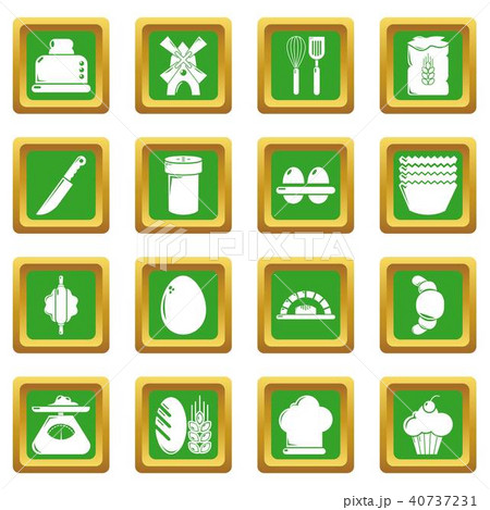 Bakery icons set green square vector Bakery icons set green square vector 40737231