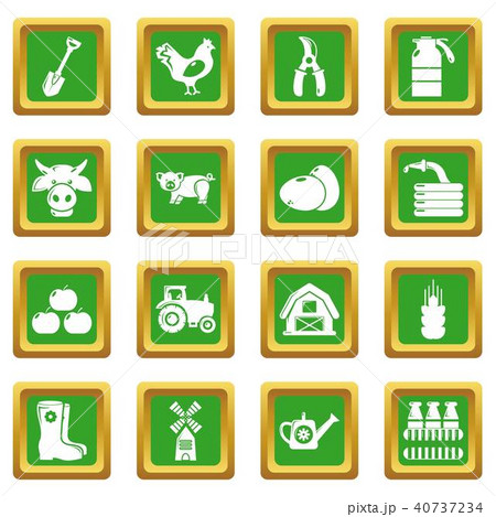 Farm agricultural icons set green square vector Farm agricultural icons set green square vector 40737234