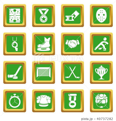 Hockey icons set green square vector 40737282