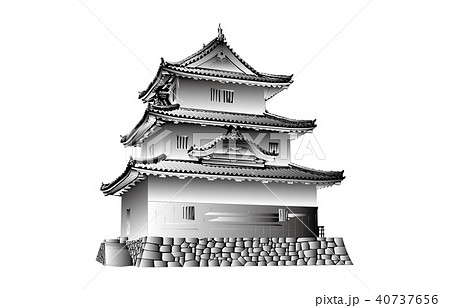 日本の城現存天守丸亀城白黒のイラスト素材 日本の城現存天守丸亀城白黒のイラスト素材