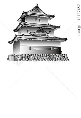 日本の城現存天守丸亀城白黒のイラスト素材