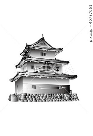 日本の城現存天守丸亀城白黒のイラスト素材