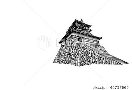 日本の城現存天守丸岡城天守白黒のイラスト素材