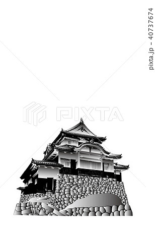 日本の城現存天守備中松山城白黒のイラスト素材