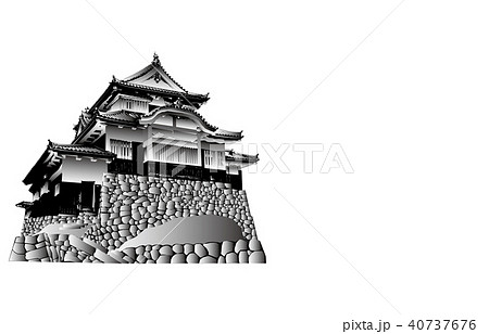 日本の城現存天守備中松山城白黒のイラスト素材
