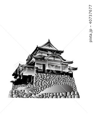 日本の城現存天守備中松山城白黒のイラスト素材