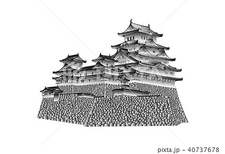 日本の城現存天守姫路城白黒のイラスト素材