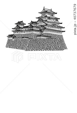 日本の城現存天守姫路城白黒 40737679