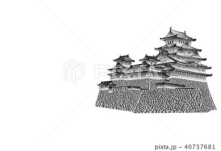 日本の城現存天守姫路城白黒のイラスト素材