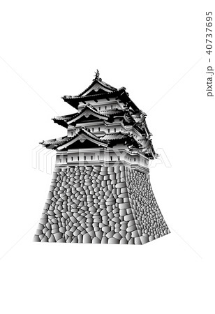 日本の城現存天守弘前城白黒のイラスト素材