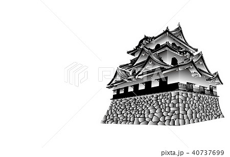 日本の城現存天守彦根城白黒のイラスト素材