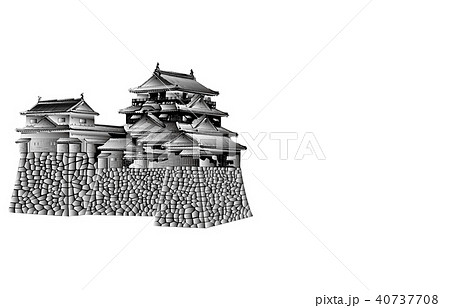 日本の城現存天守松山城白黒のイラスト素材