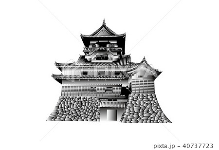 日本の城現存天守犬山城白黒のイラスト素材