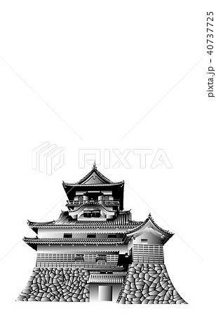 日本の城現存天守犬山城白黒のイラスト素材