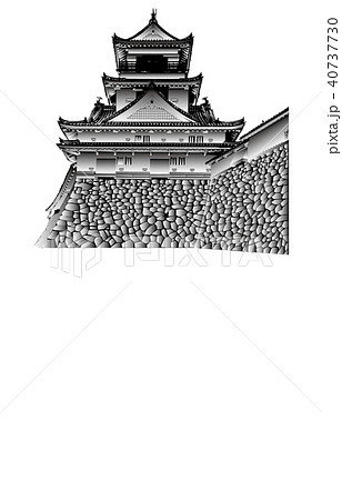 日本の城現存天守高知城白黒のイラスト素材
