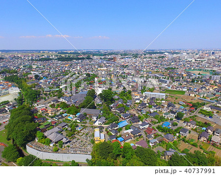 福生市 昭島市の街並み ドローンで空撮 東京都福生市南田園 の写真素材