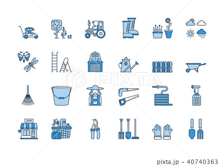 06 Blue linear GARDENING icons set 40740363