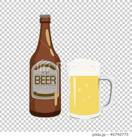 ビール 瓶ビールとジョッキ イラストのイラスト素材