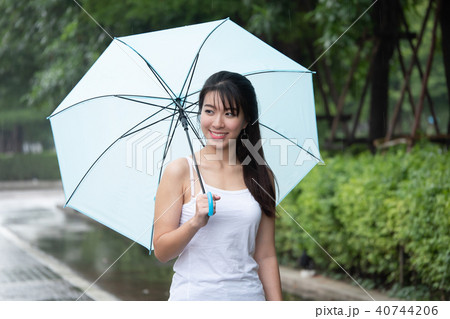 joyful young woman with umbrella on rainy day joyful young woman with umbrella on rainy day 40744206