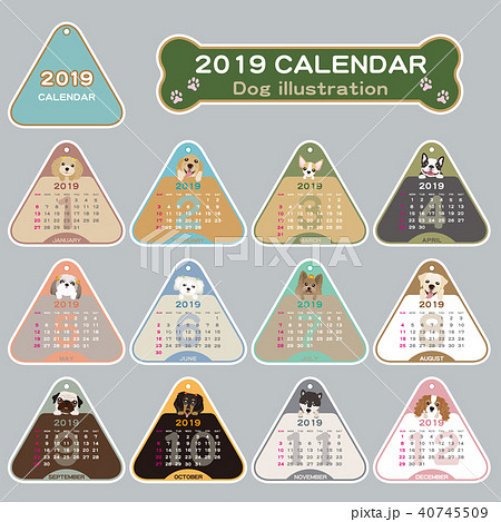 2019年　犬のイラストカレンダー 40745509