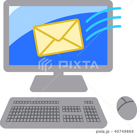 イラスト パソコン デスクトップpc メール受信のイラスト素材