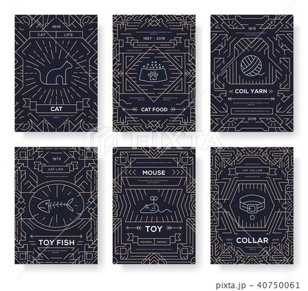breed cats  thin line brochure cards set. Animal 40750061