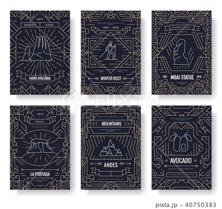 Chile vector brochure cards thin line set. Country 40750383