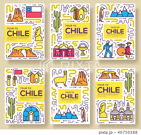 Chile vector brochure cards thin line set. Country Chile vector brochure cards thin line set. Country 40750388