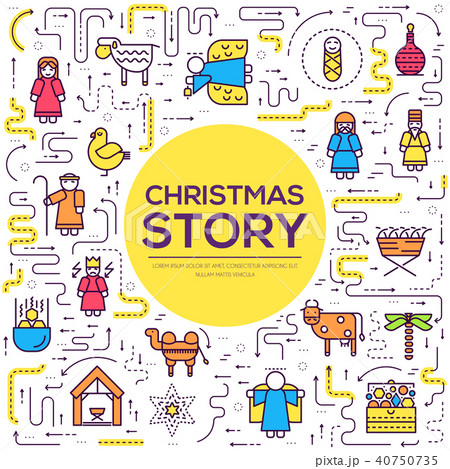 Merry Christmas thin icons flat set background Merry Christmas thin icons flat set background 40750735