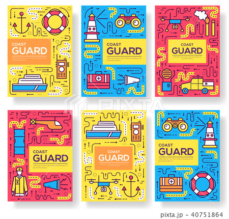 coast guard vector brochure cards thin line set. coast guard vector brochure cards thin line set. 40751864