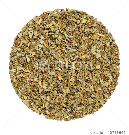 Dried basil, herb circle from above, over white 40753665