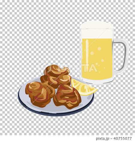 ビールとからあげ イラストのイラスト素材