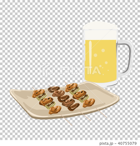 ビールと焼き鳥 イラストのイラスト素材