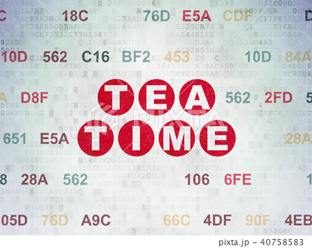 Time concept: Tea Time on Digital Data Paper background Time concept: Tea Time on Digital Data Paper background 40758583