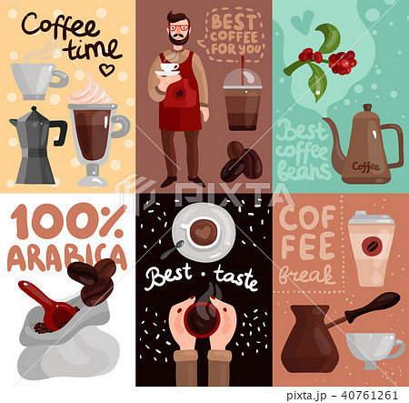 Coffee Production Flat Cardsのイラスト素材