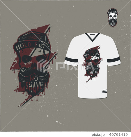 Skull character with blood stains, cap. Vintage hand drawn label, street style. Urban city 40761419