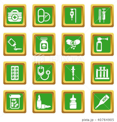 Drug medicine icons set green square vector 40764905