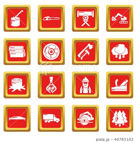 Timber industry icons set red square vector Timber industry icons set red square vector 40765102