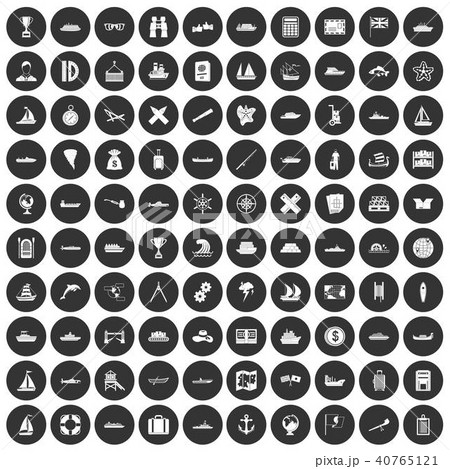 100 Shipping Icons Set Black Circleのイラスト素材