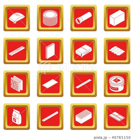 Building materials icons set red square vector 40765150
