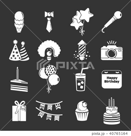 Happy birthday icons set grey vector 40765164