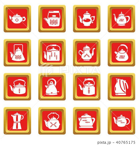 Teapot icons set red square vector Teapot icons set red square vector 40765175