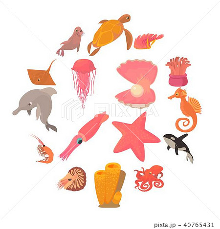 Ocean animals fauna icons set, cartoon style 40765431