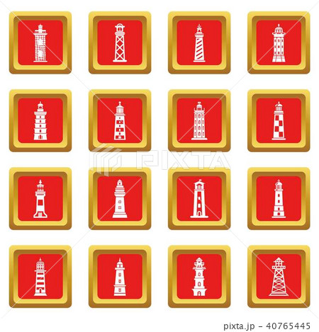 Lighthouse icons set red square vector 40765445